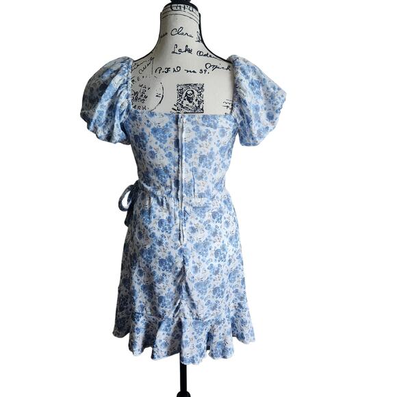 Trixxi Clothing Co Blue Floral Puff Sleeve Half Wrap Dress Sz S - Picture 5 of 10